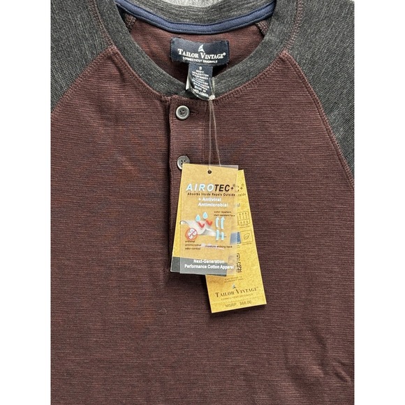 Tailor Vintage Mens Sm Drk Maroon/Grey Heather Long Sleeve Henley Shirt NWT - Picture 11 of 11